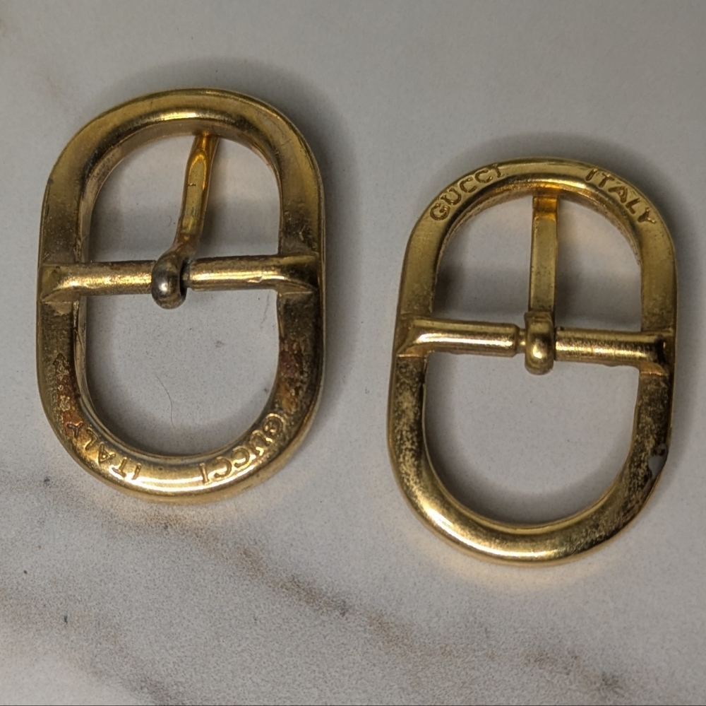 Vintage Gucci Gold Buckle From Purse Strap, Set Of Two